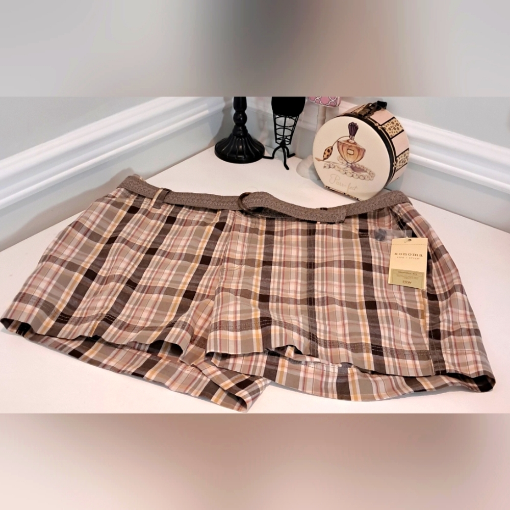 Sonoma Multicolored Plaid Casual Shorts with Belt NWT Sz 20W